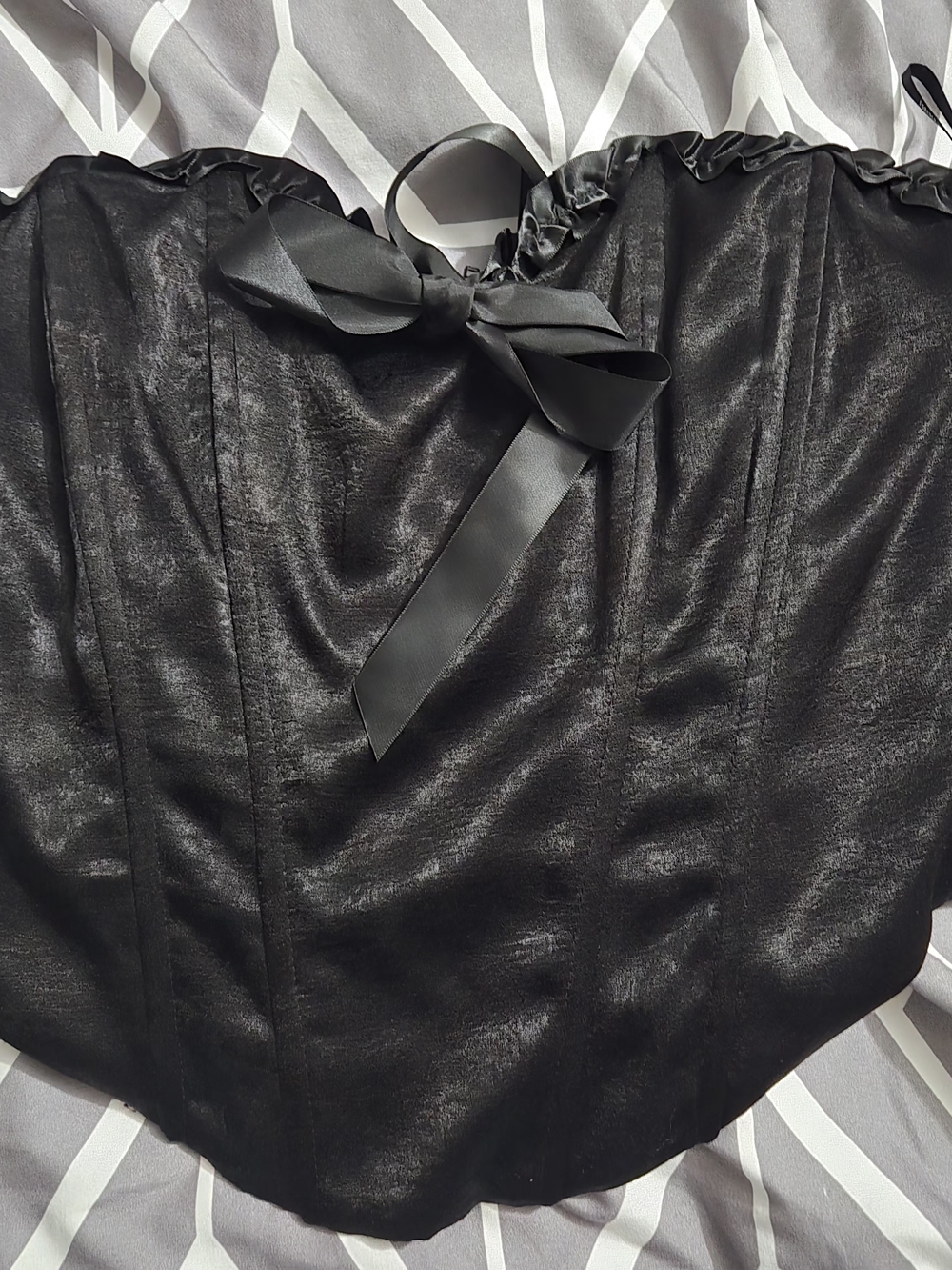 Forever 21 Black Satin Corset-Style Top with Bow Trim